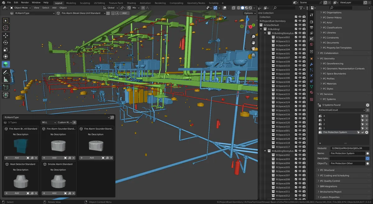 Screenshot of the Blender + Bonsai interface
