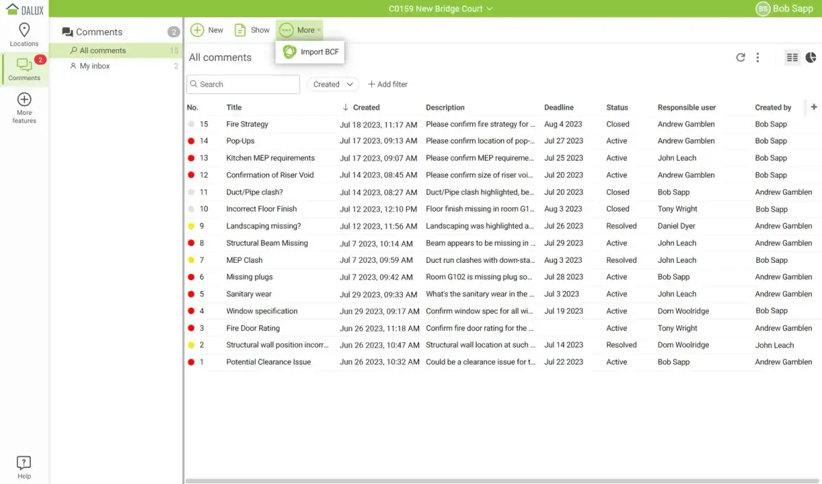 Screenshot of the Dalux interface